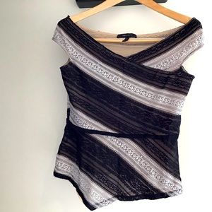 BCBG Asymmetrical Knit Top, black & white